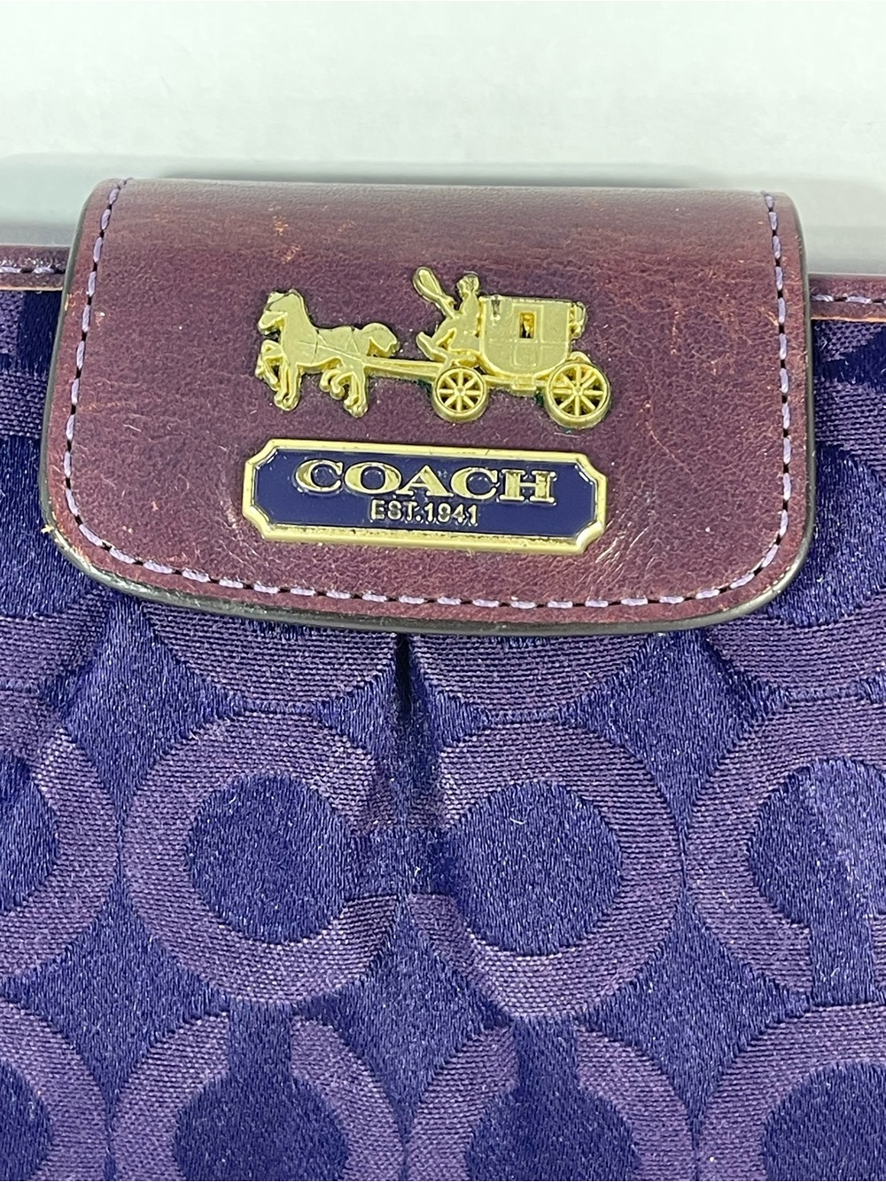 Coach Purple Signature Continental Wallet with Burgundy Trim and Gold Logo - Picture 3 of 13